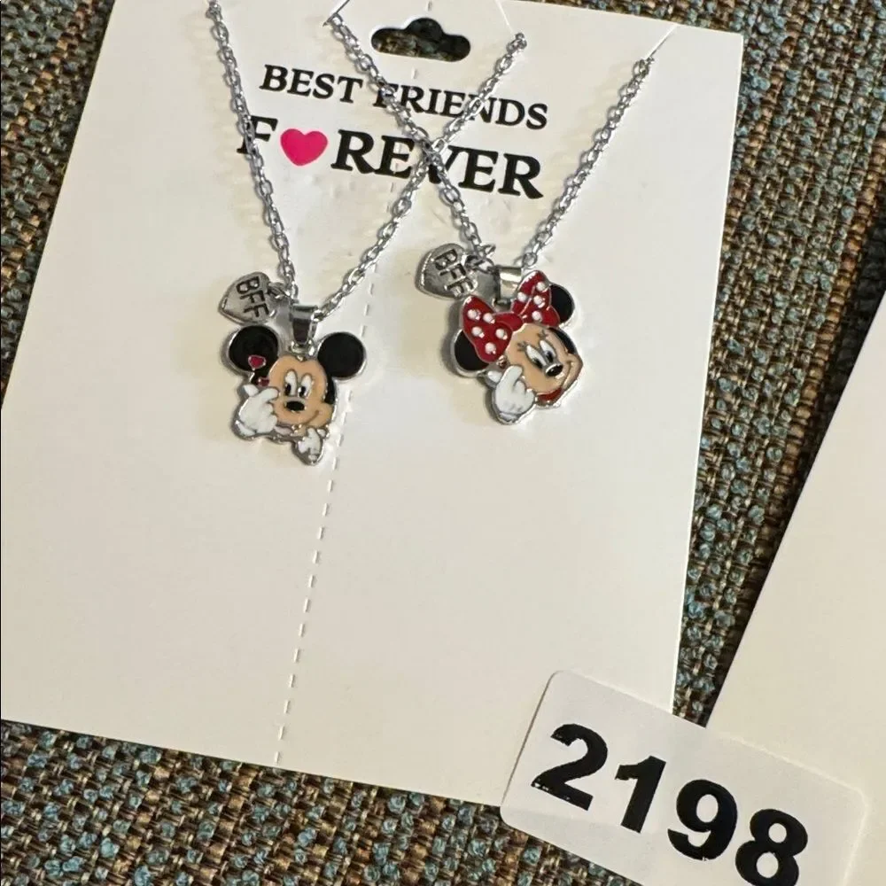 2198 Set Of BFF Micky And Mini Necklace- ‎ Gold Tone or Silver Tone Available